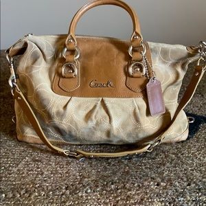 Suede Coach Purse H 9” W 14” D 4.5”
